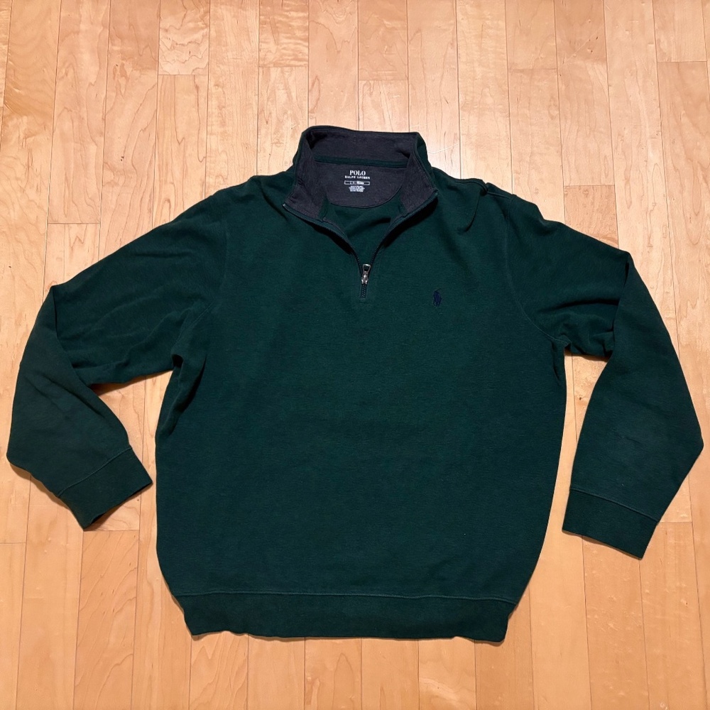 Polo Ralph Lauren SOFT Mens L Performance Sweater 1/4 quarter zip Green Heather